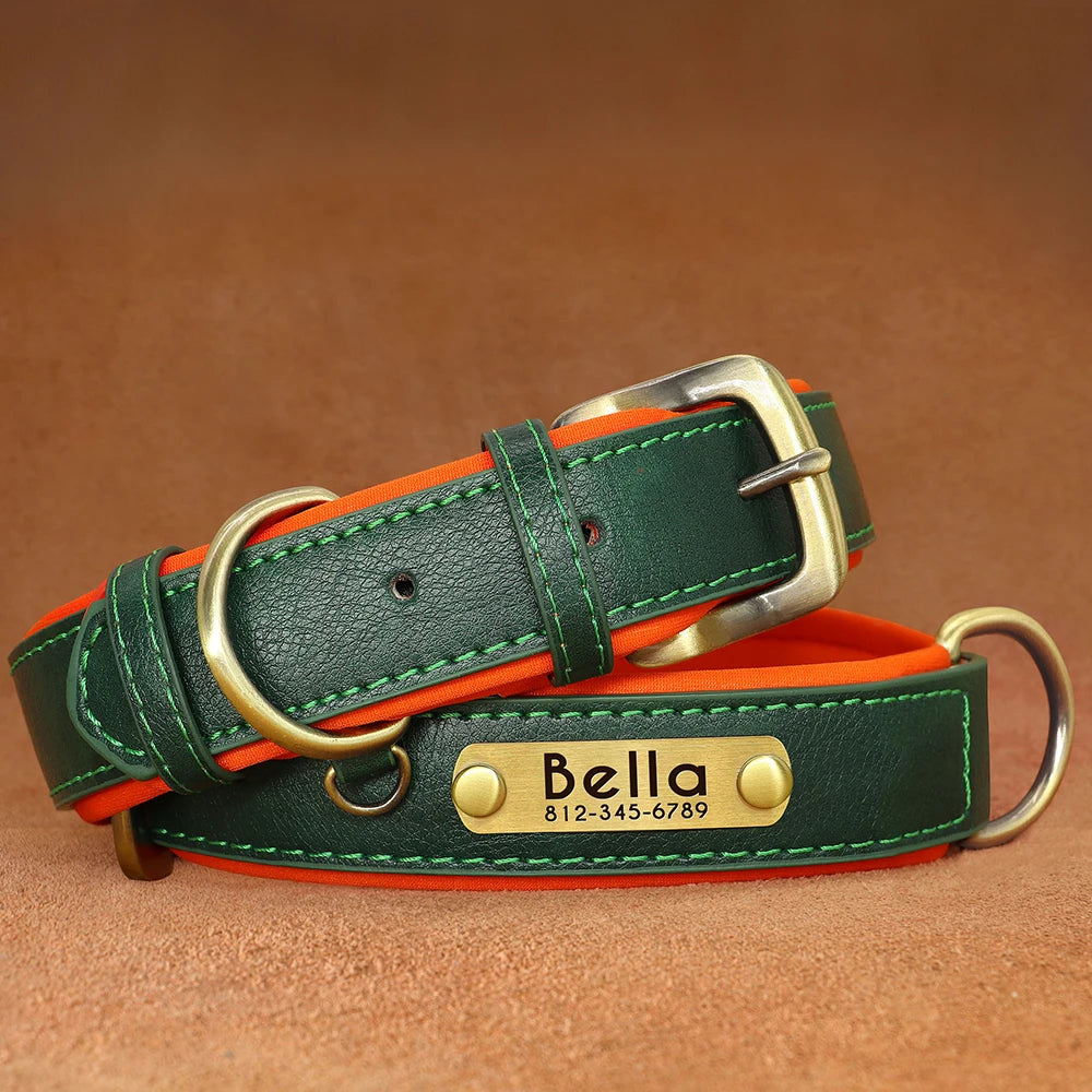 Engraved Pebbled Leather Dog Collar (Adjustable Fit)