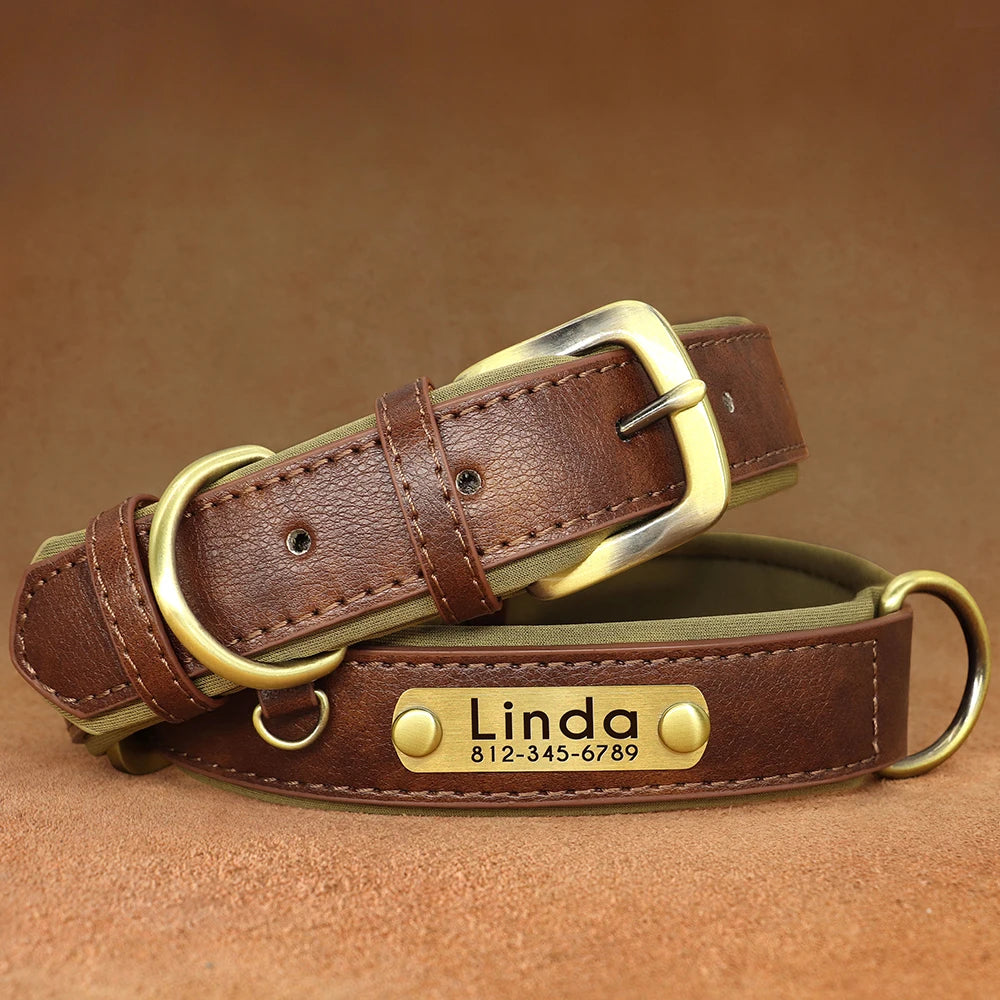 Engraved Pebbled Leather Dog Collar (Adjustable Fit)