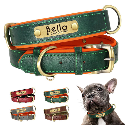 Engraved Pebbled Leather Dog Collar (Adjustable Fit)