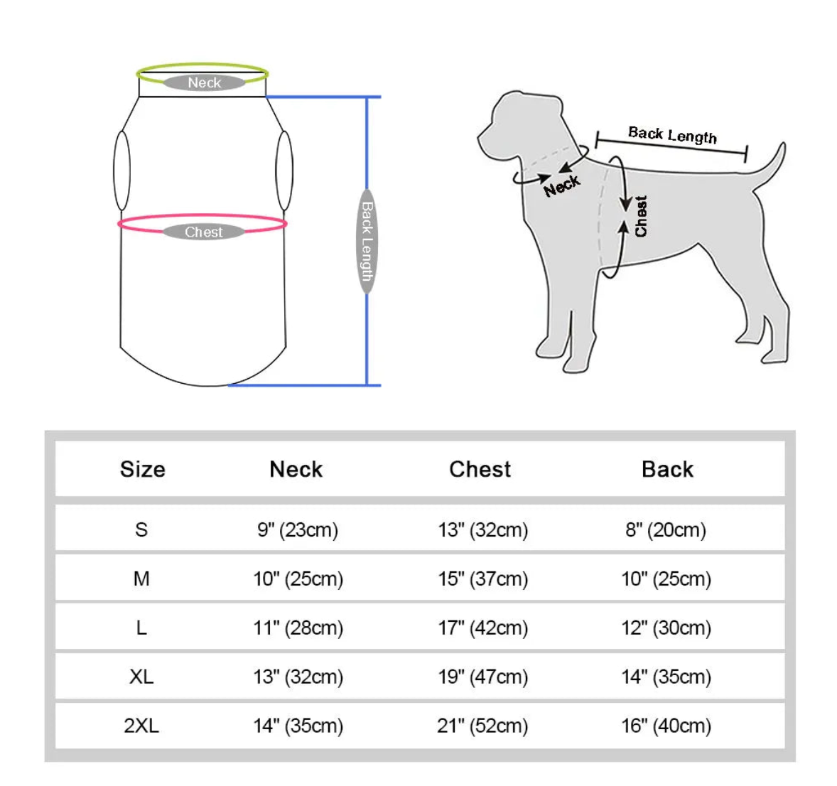 Sizing chart