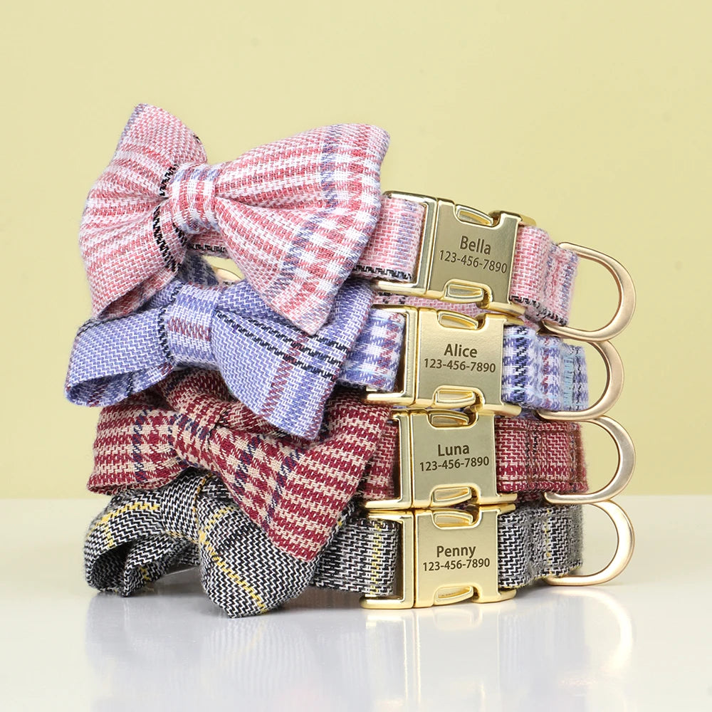 Personalised Classic Plaid Bow Collar